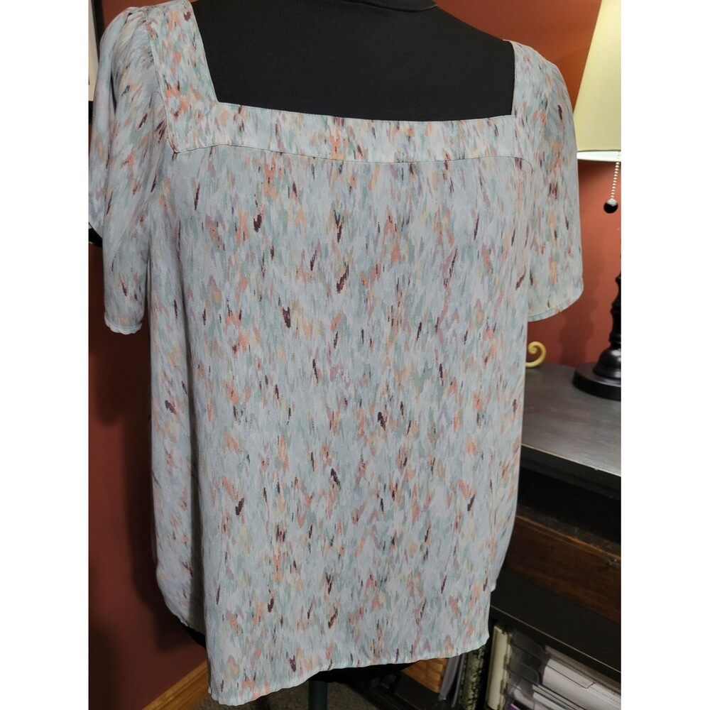 LOFT Women's XL Pastel Multi-Print Square Neck Blouse Businesscasual office